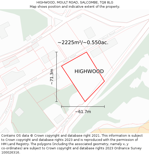 HIGHWOOD, MOULT ROAD, SALCOMBE, TQ8 8LG: Plot and title map