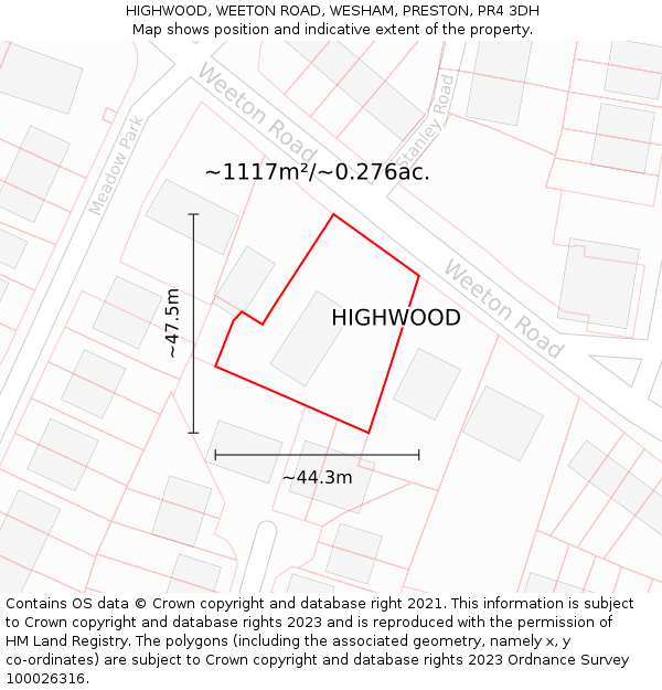 HIGHWOOD, WEETON ROAD, WESHAM, PRESTON, PR4 3DH: Plot and title map