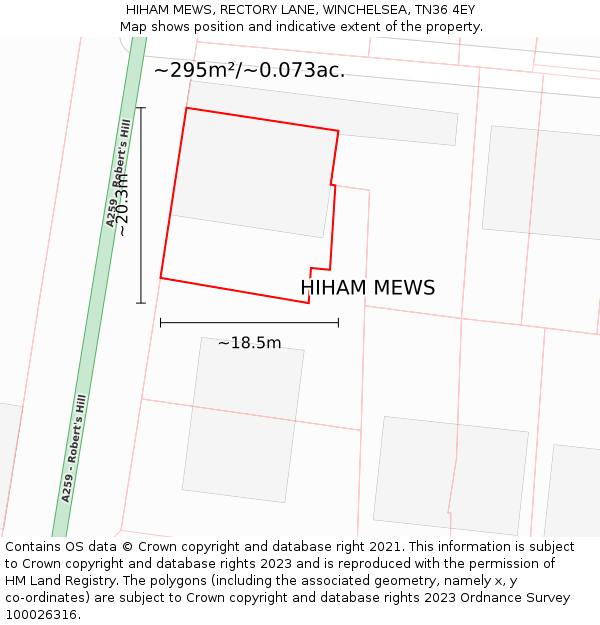 HIHAM MEWS, RECTORY LANE, WINCHELSEA, TN36 4EY: Plot and title map