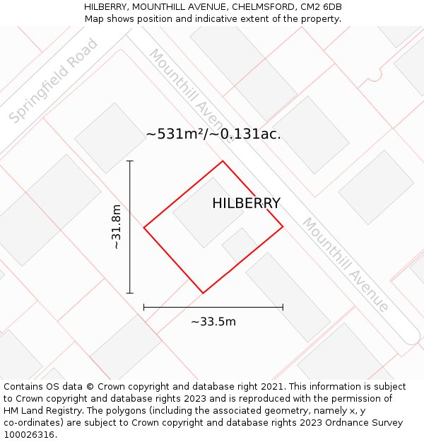 HILBERRY, MOUNTHILL AVENUE, CHELMSFORD, CM2 6DB: Plot and title map