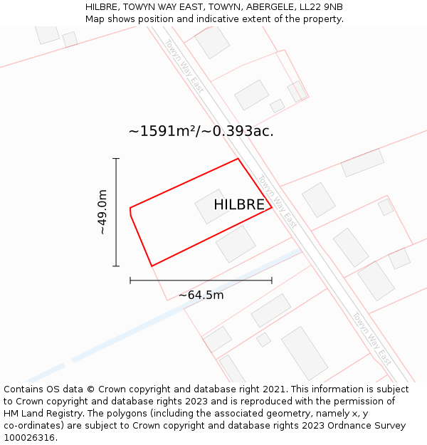HILBRE, TOWYN WAY EAST, TOWYN, ABERGELE, LL22 9NB: Plot and title map