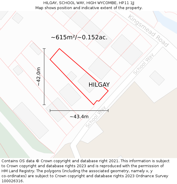 HILGAY, SCHOOL WAY, HIGH WYCOMBE, HP11 1JJ: Plot and title map