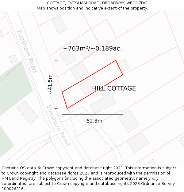 HILL COTTAGE, EVESHAM ROAD, BROADWAY, WR12 7DG: Plot and title map