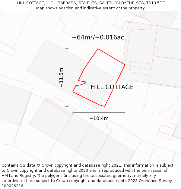 HILL COTTAGE, HIGH BARRASS, STAITHES, SALTBURN-BY-THE-SEA, TS13 5DE: Plot and title map