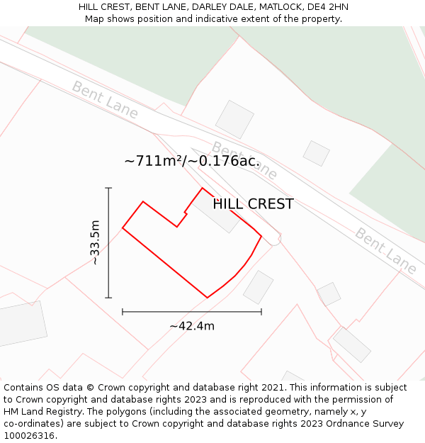 HILL CREST, BENT LANE, DARLEY DALE, MATLOCK, DE4 2HN: Plot and title map