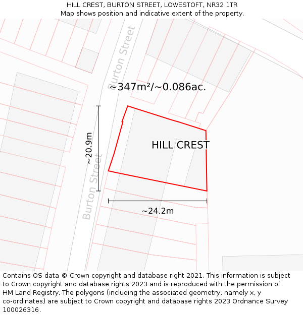 HILL CREST, BURTON STREET, LOWESTOFT, NR32 1TR: Plot and title map