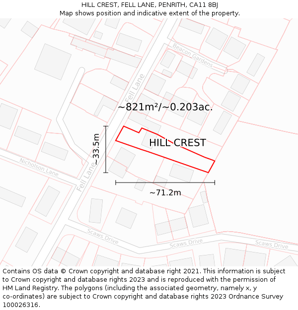 HILL CREST, FELL LANE, PENRITH, CA11 8BJ: Plot and title map