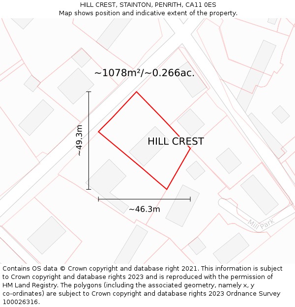 HILL CREST, STAINTON, PENRITH, CA11 0ES: Plot and title map