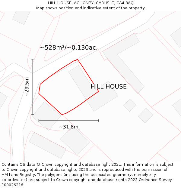 HILL HOUSE, AGLIONBY, CARLISLE, CA4 8AQ: Plot and title map