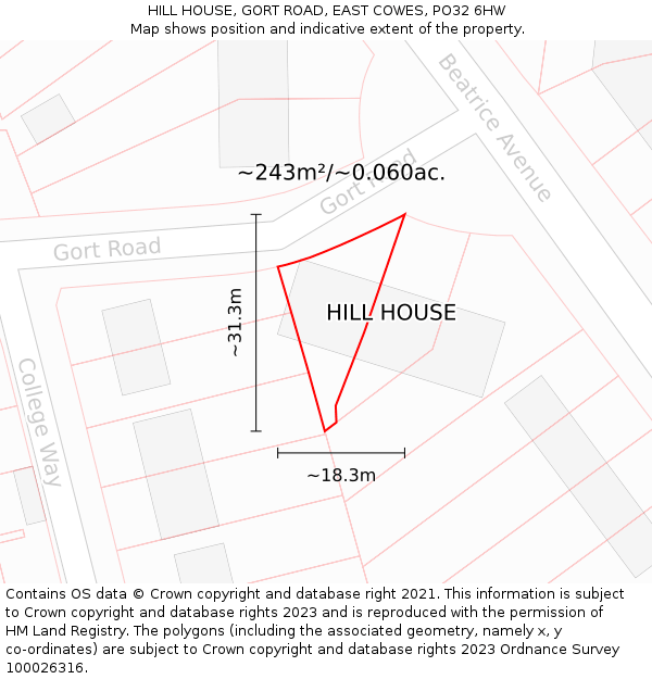 HILL HOUSE, GORT ROAD, EAST COWES, PO32 6HW: Plot and title map