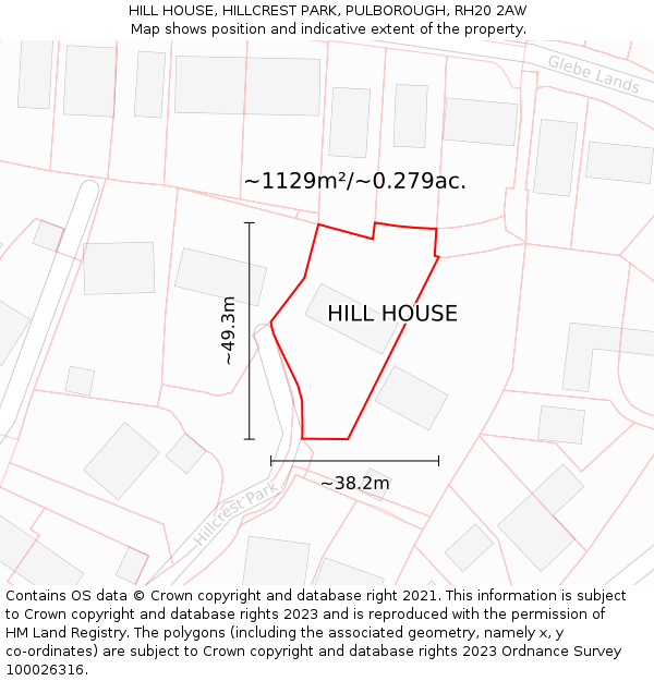 HILL HOUSE, HILLCREST PARK, PULBOROUGH, RH20 2AW: Plot and title map