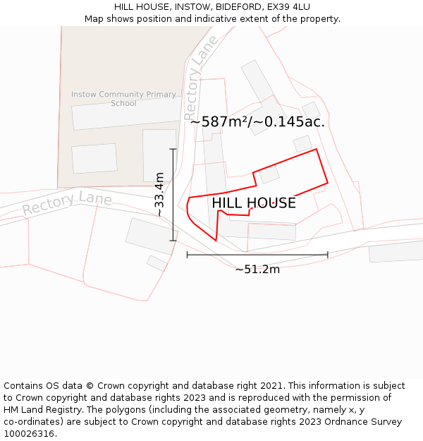HILL HOUSE, INSTOW, BIDEFORD, EX39 4LU: Plot and title map