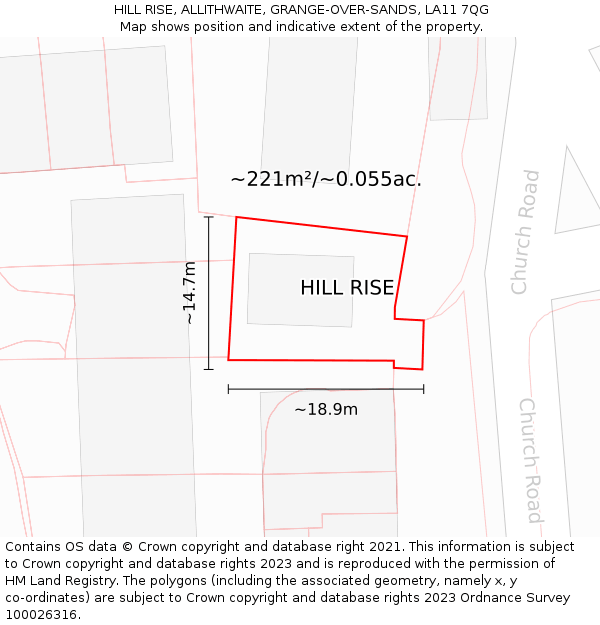 HILL RISE, ALLITHWAITE, GRANGE-OVER-SANDS, LA11 7QG: Plot and title map