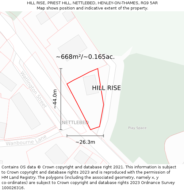 HILL RISE, PRIEST HILL, NETTLEBED, HENLEY-ON-THAMES, RG9 5AR: Plot and title map
