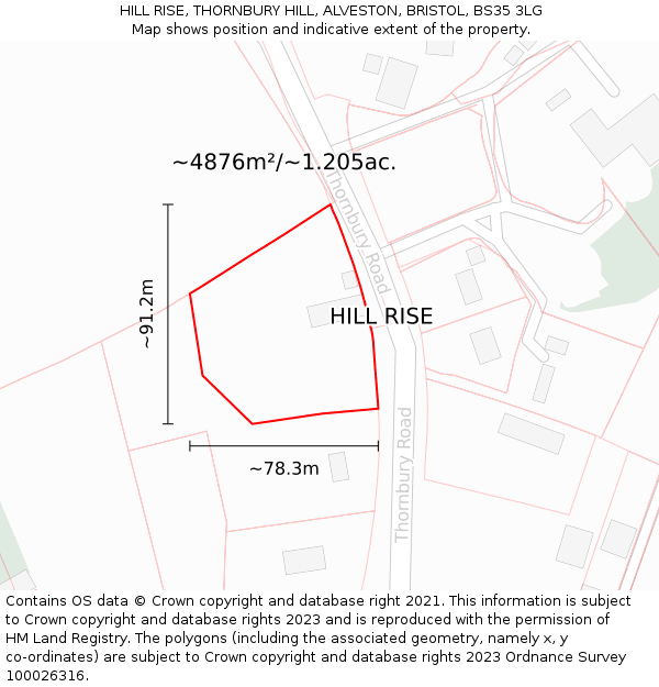 HILL RISE, THORNBURY HILL, ALVESTON, BRISTOL, BS35 3LG: Plot and title map
