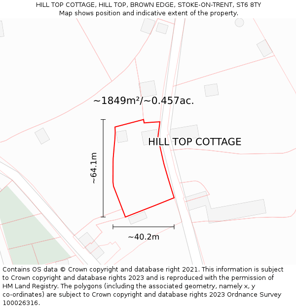 HILL TOP COTTAGE, HILL TOP, BROWN EDGE, STOKE-ON-TRENT, ST6 8TY: Plot and title map