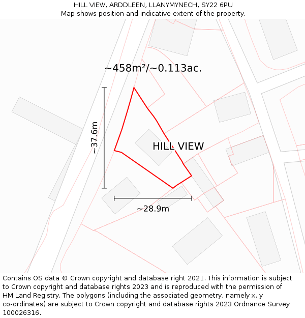 HILL VIEW, ARDDLEEN, LLANYMYNECH, SY22 6PU: Plot and title map