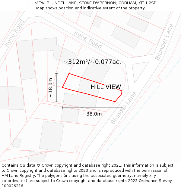 HILL VIEW, BLUNDEL LANE, STOKE D'ABERNON, COBHAM, KT11 2SP: Plot and title map