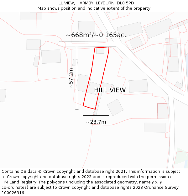 HILL VIEW, HARMBY, LEYBURN, DL8 5PD: Plot and title map