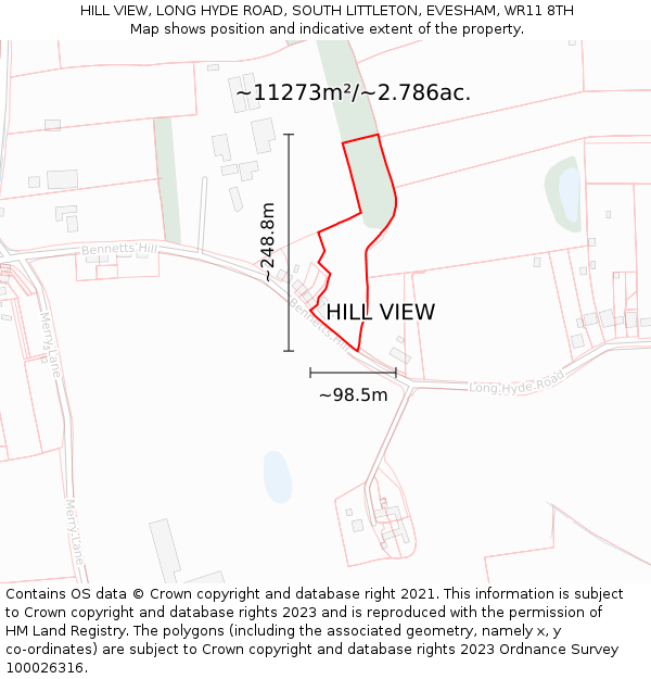 HILL VIEW, LONG HYDE ROAD, SOUTH LITTLETON, EVESHAM, WR11 8TH: Plot and title map