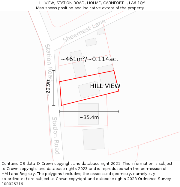 HILL VIEW, STATION ROAD, HOLME, CARNFORTH, LA6 1QY: Plot and title map