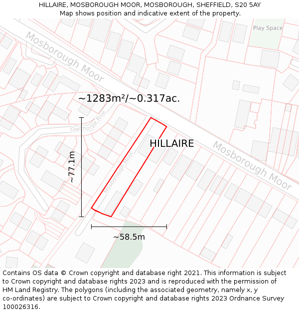 HILLAIRE, MOSBOROUGH MOOR, MOSBOROUGH, SHEFFIELD, S20 5AY: Plot and title map