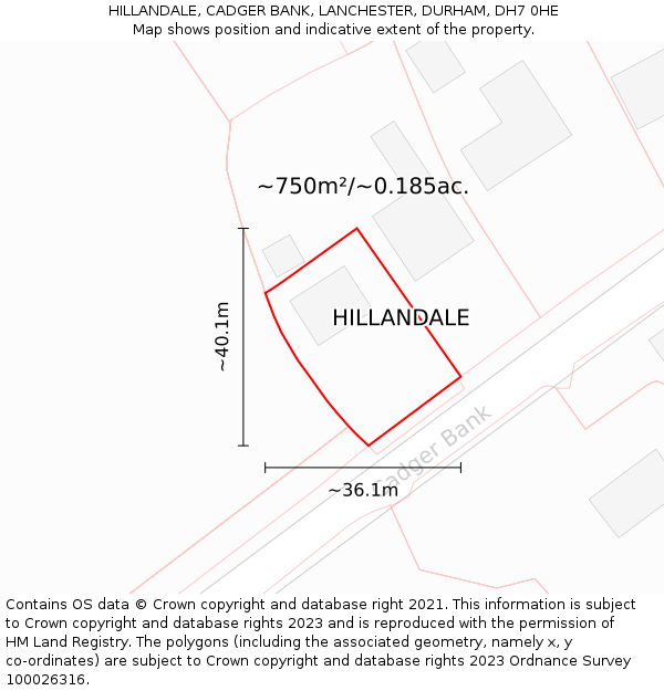 HILLANDALE, CADGER BANK, LANCHESTER, DURHAM, DH7 0HE: Plot and title map