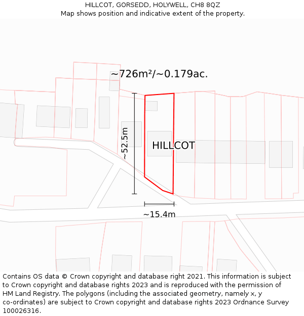 HILLCOT, GORSEDD, HOLYWELL, CH8 8QZ: Plot and title map
