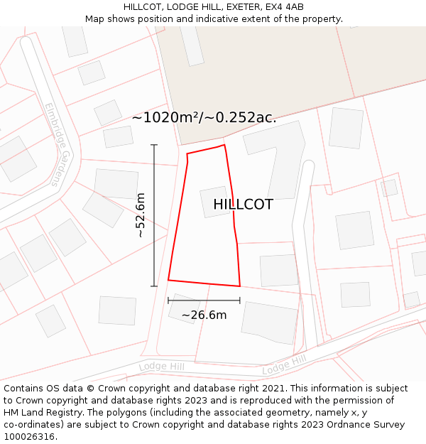 HILLCOT, LODGE HILL, EXETER, EX4 4AB: Plot and title map
