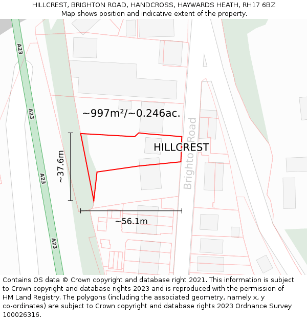 HILLCREST, BRIGHTON ROAD, HANDCROSS, HAYWARDS HEATH, RH17 6BZ: Plot and title map
