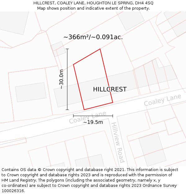 HILLCREST, COALEY LANE, HOUGHTON LE SPRING, DH4 4SQ: Plot and title map