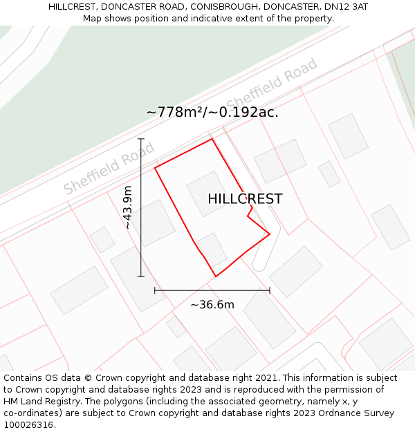 HILLCREST, DONCASTER ROAD, CONISBROUGH, DONCASTER, DN12 3AT: Plot and title map