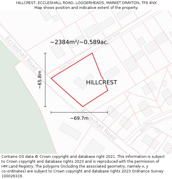 HILLCREST, ECCLESHALL ROAD, LOGGERHEADS, MARKET DRAYTON, TF9 4NX: Plot and title map