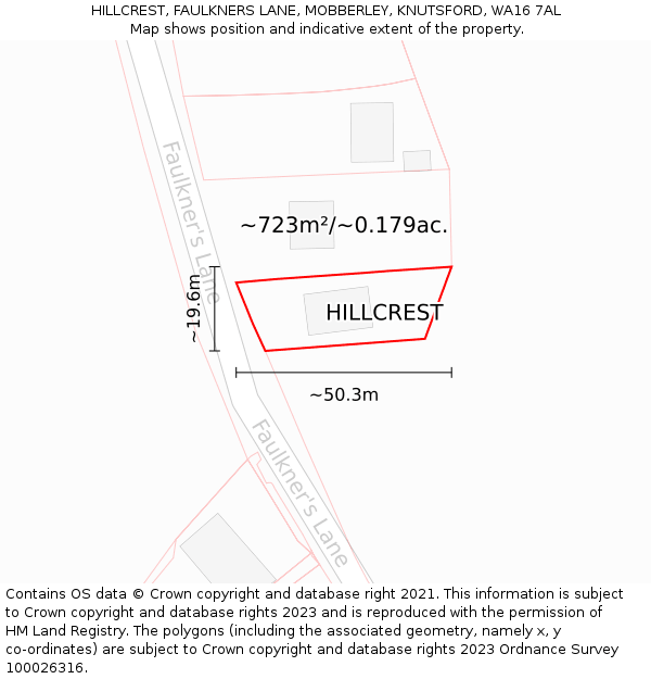 HILLCREST, FAULKNERS LANE, MOBBERLEY, KNUTSFORD, WA16 7AL: Plot and title map