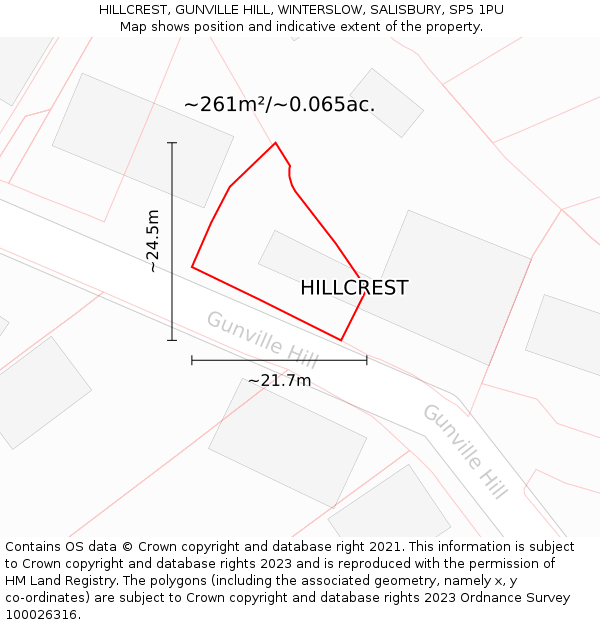 HILLCREST, GUNVILLE HILL, WINTERSLOW, SALISBURY, SP5 1PU: Plot and title map