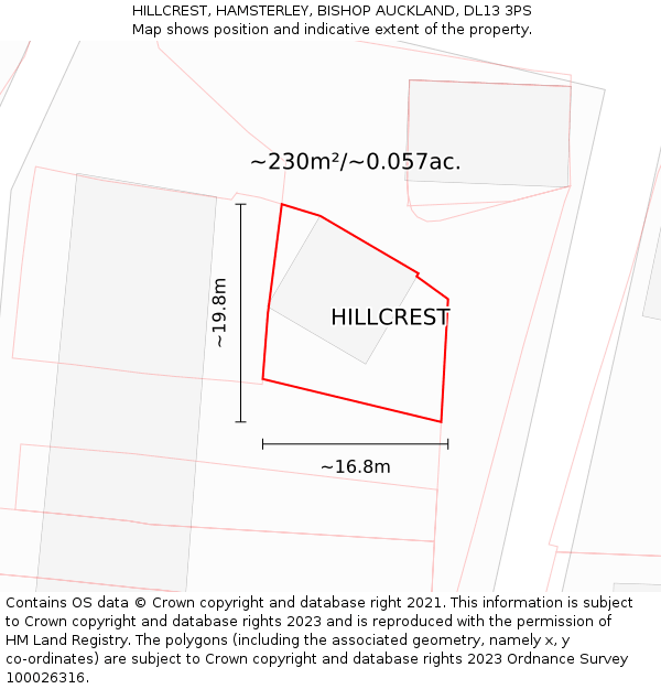 HILLCREST, HAMSTERLEY, BISHOP AUCKLAND, DL13 3PS: Plot and title map