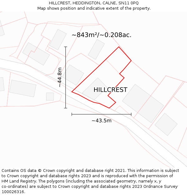 HILLCREST, HEDDINGTON, CALNE, SN11 0PQ: Plot and title map