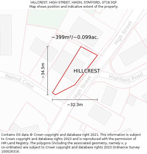 HILLCREST, HIGH STREET, HIXON, STAFFORD, ST18 0QF: Plot and title map