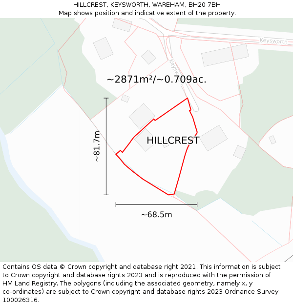 HILLCREST, KEYSWORTH, WAREHAM, BH20 7BH: Plot and title map