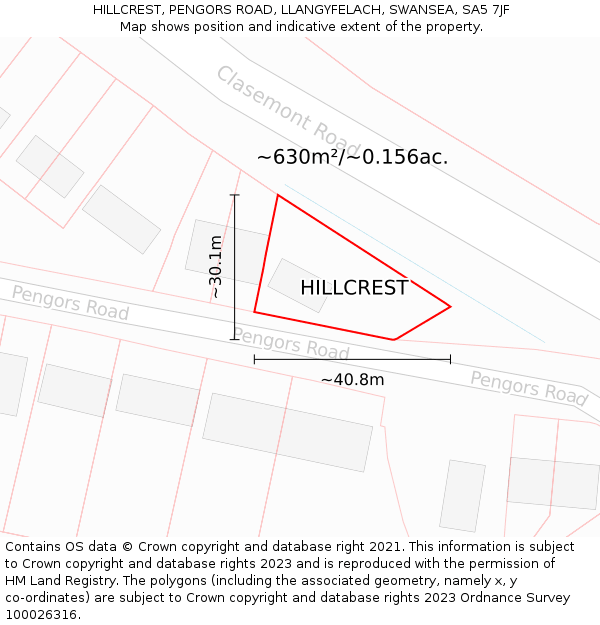 HILLCREST, PENGORS ROAD, LLANGYFELACH, SWANSEA, SA5 7JF: Plot and title map