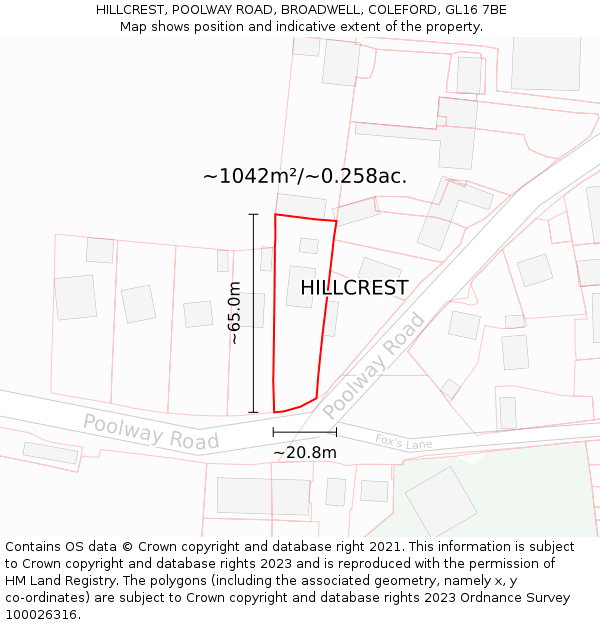 HILLCREST, POOLWAY ROAD, BROADWELL, COLEFORD, GL16 7BE: Plot and title map