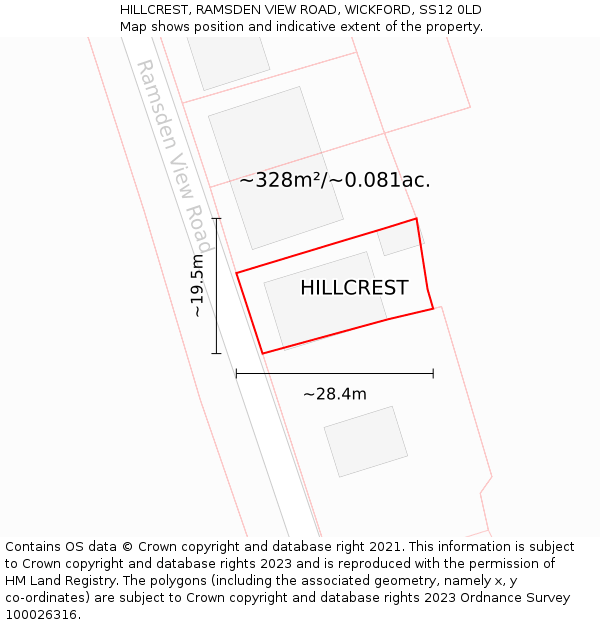 HILLCREST, RAMSDEN VIEW ROAD, WICKFORD, SS12 0LD: Plot and title map