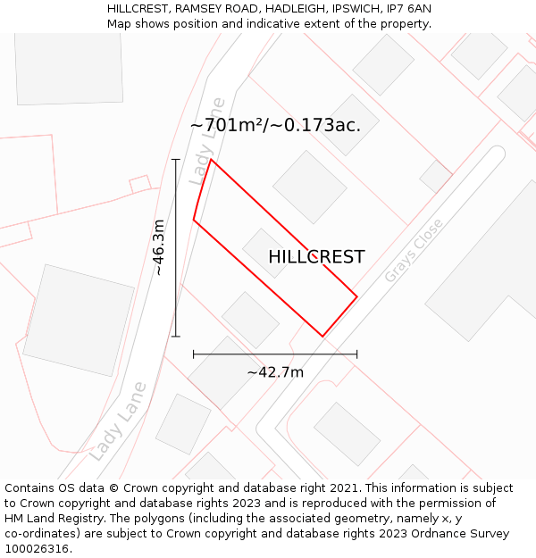 HILLCREST, RAMSEY ROAD, HADLEIGH, IPSWICH, IP7 6AN: Plot and title map