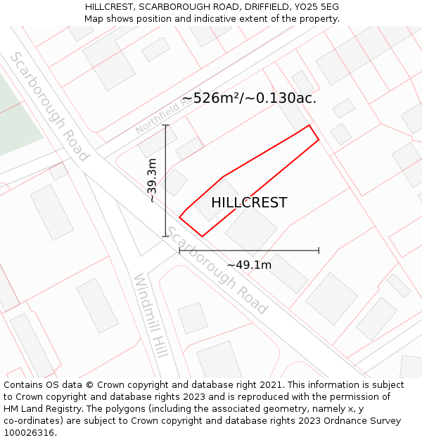 HILLCREST, SCARBOROUGH ROAD, DRIFFIELD, YO25 5EG: Plot and title map