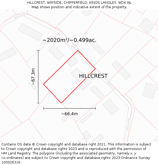 HILLCREST, WAYSIDE, CHIPPERFIELD, KINGS LANGLEY, WD4 9JL: Plot and title map
