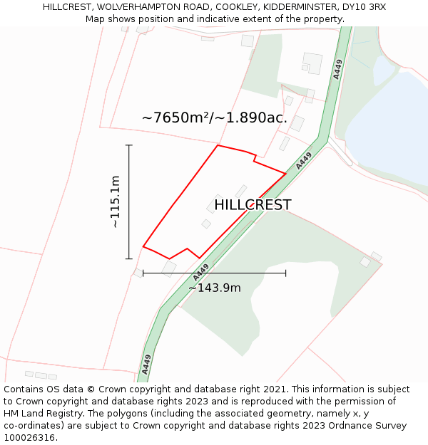 HILLCREST, WOLVERHAMPTON ROAD, COOKLEY, KIDDERMINSTER, DY10 3RX: Plot and title map