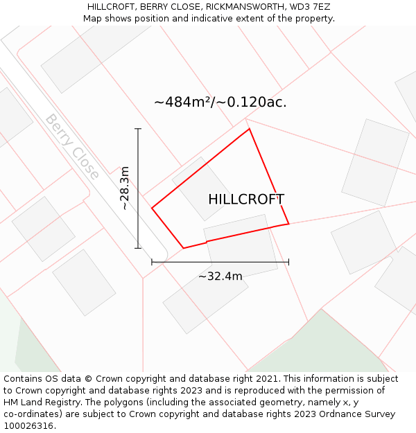 HILLCROFT, BERRY CLOSE, RICKMANSWORTH, WD3 7EZ: Plot and title map