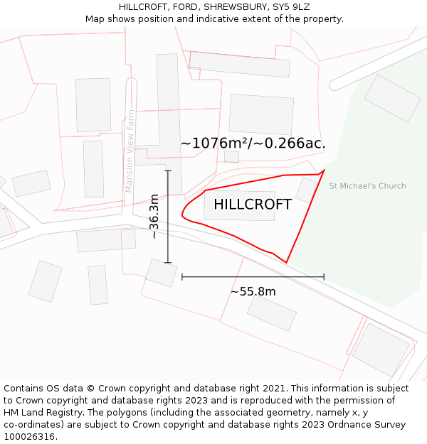 HILLCROFT, FORD, SHREWSBURY, SY5 9LZ: Plot and title map