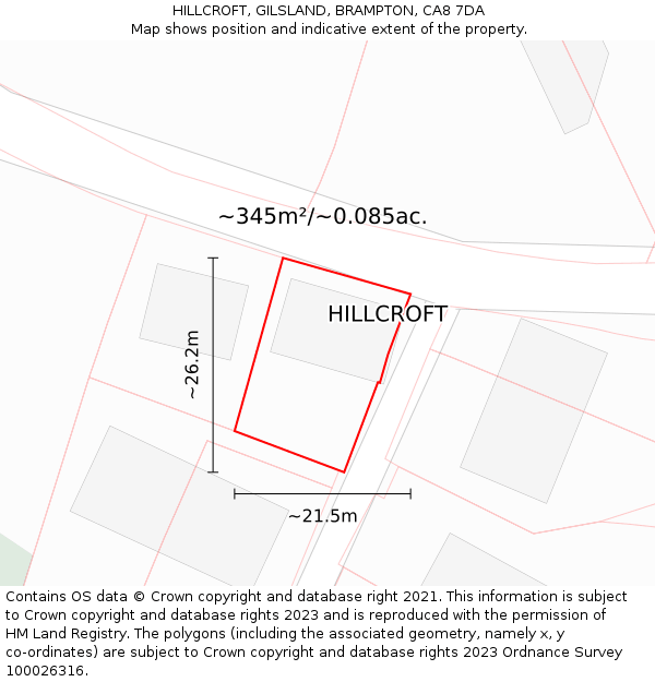 HILLCROFT, GILSLAND, BRAMPTON, CA8 7DA: Plot and title map