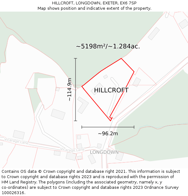 HILLCROFT, LONGDOWN, EXETER, EX6 7SP: Plot and title map